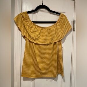 C’est La Vie Size L Marigold White Stripe Off The Shoulder  Ruffle Top